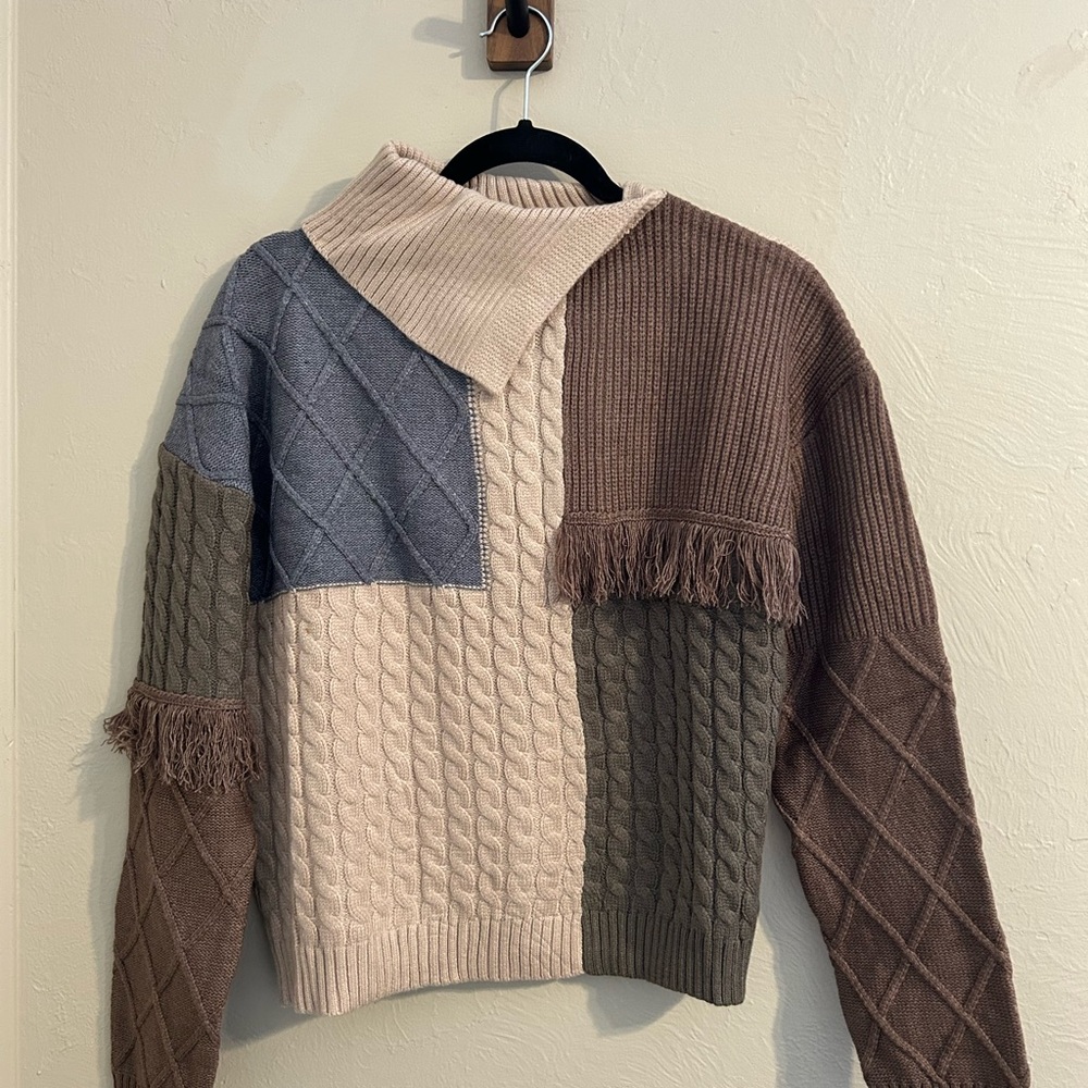Hem & Thread Multicolor Patchwork Turtleneck Swea… - image 1